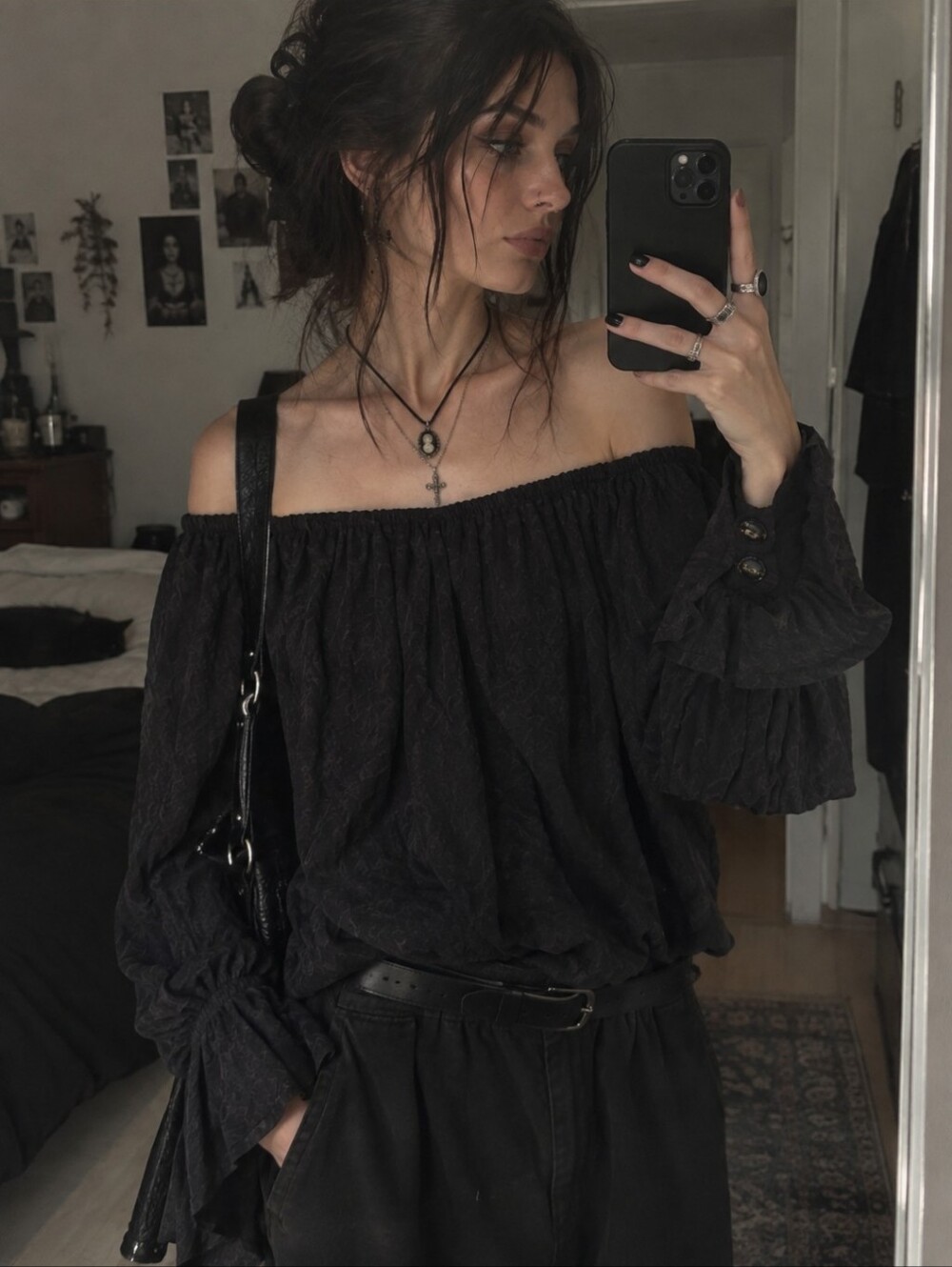 Later Studio Chemise Gothic Romantic Top Ovate Black Cotton Canada Sleeves
